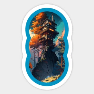 Lookout Tower on a Mountain Side Sticker